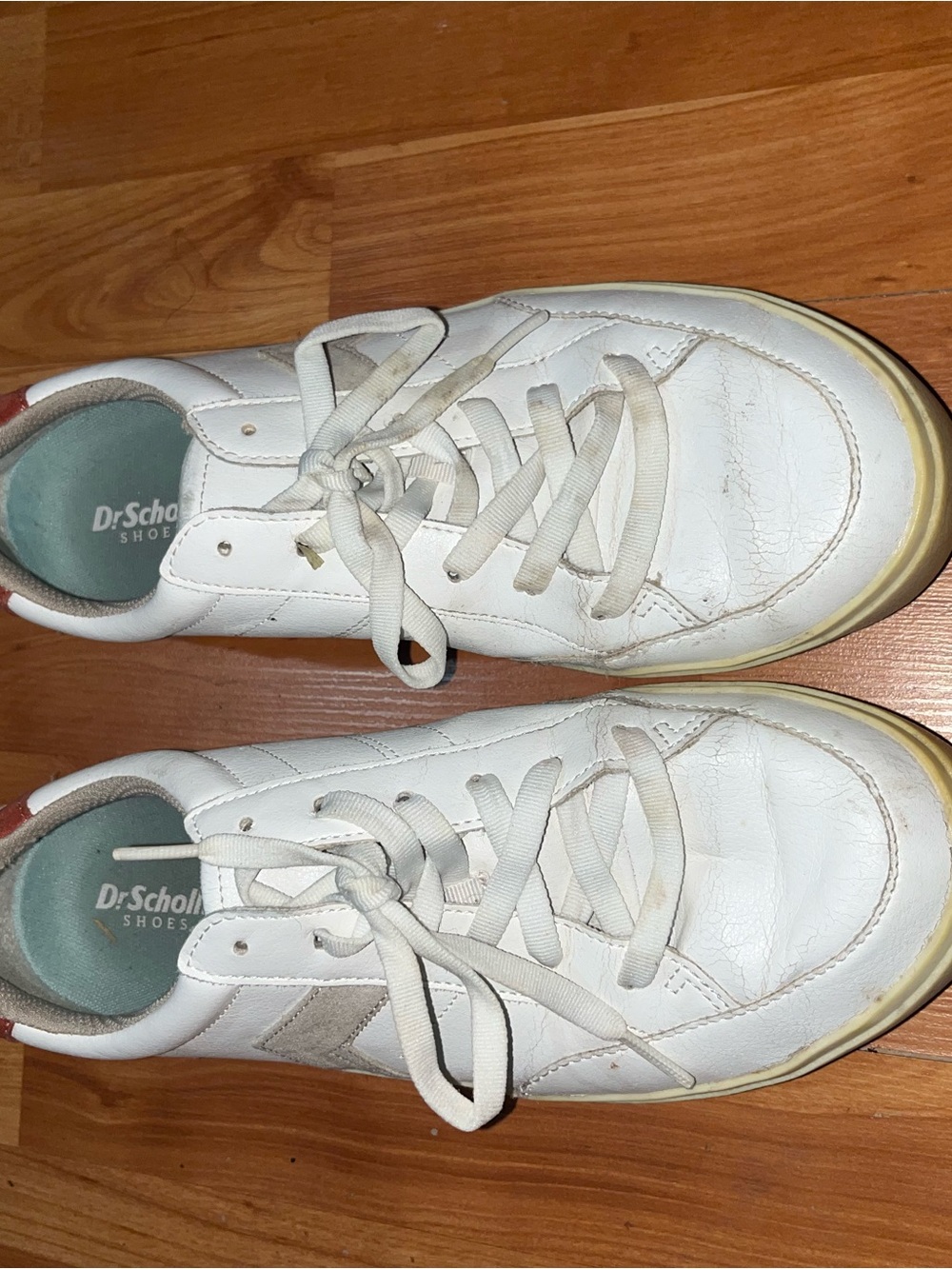 Dr. Scholl's White Kids Sneakers with Light Blue Insole and Red Heel Accent